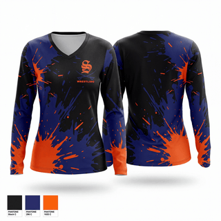 Womens Long Sleeve Vneck Shirt, Cavalier Wrestling, Wrestling, Teamtime, Team time, sublimation, custom sports apparel, team uniforms, spirit wear, spiritwear, sports uniforms, custom shirts, team store, custom team store, fundraiser sports, apparel fundraiser