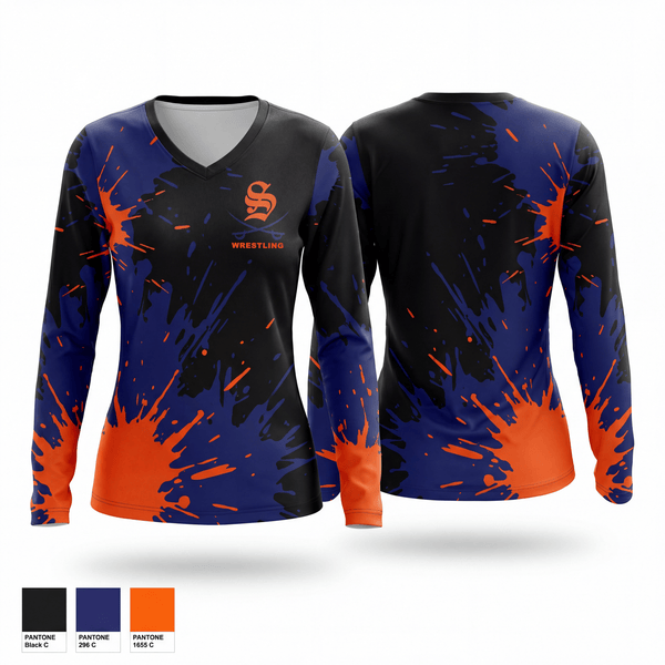 Womens Long Sleeve Vneck Shirt, Cavalier Wrestling, Wrestling, Teamtime, Team time, sublimation, custom sports apparel, team uniforms, spirit wear, spiritwear, sports uniforms, custom shirts, team store, custom team store, fundraiser sports, apparel fundraiser