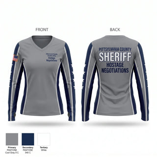 Womens Long Sleeve Vneck Shirt, Pittsylvania County Sheriff's Office Hostage Negotiations, Police, Teamtime, Team time, sublimation, custom sports apparel, team uniforms, spirit wear, spiritwear, sports uniforms, custom shirts, team store, custom team store, fundraiser sports, apparel fundraiser