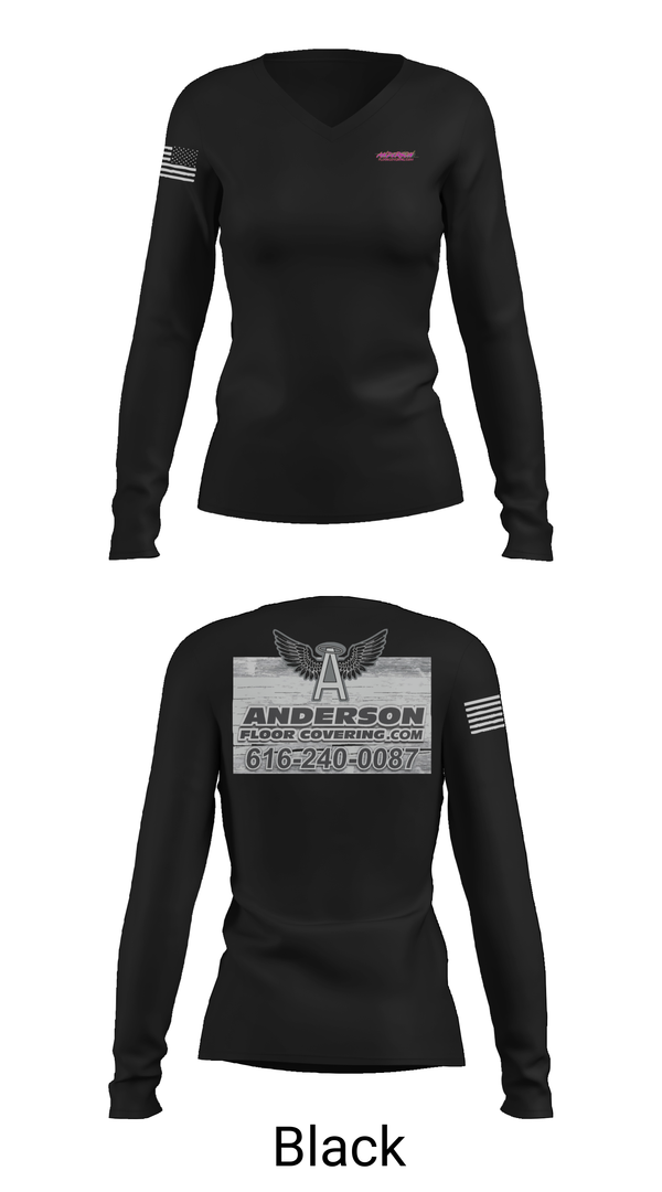 Womens Long Sleeve Vneck Shirt, Anderson Floor Covering, , Teamtime, Team time, sublimation, custom sports apparel, team uniforms, spirit wear, spiritwear, sports uniforms, custom shirts, team store, custom team store, fundraiser sports, apparel fundraiser