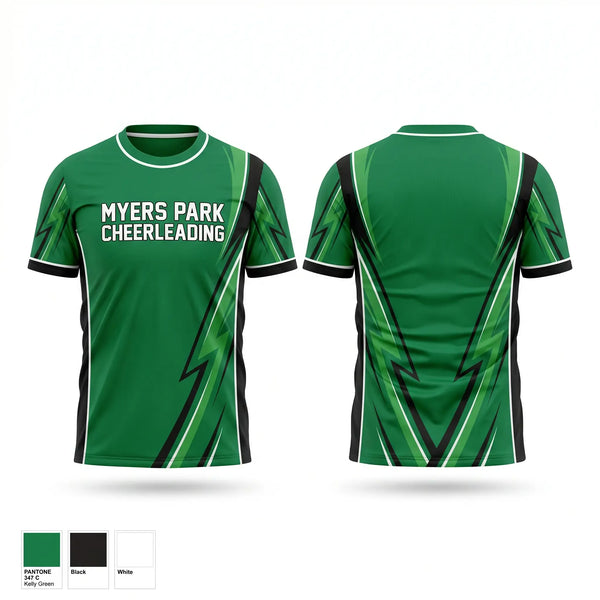 Soft Poly Tee Cotton Like Feel, Myers Park Cheerleading, Cheer, Teamtime, Team time, sublimation, custom sports apparel, team uniforms, spirit wear, spiritwear, sports uniforms, custom shirts, team store, custom team store, fundraiser sports, apparel fundraiser