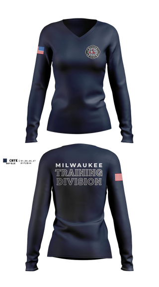 Womens Long Sleeve Vneck Shirt, Milwaukee Fire Department Training Division, Fire Department, Teamtime, Team time, sublimation, custom sports apparel, team uniforms, spirit wear, spiritwear, sports uniforms, custom shirts, team store, custom team store, fundraiser sports, apparel fundraiser