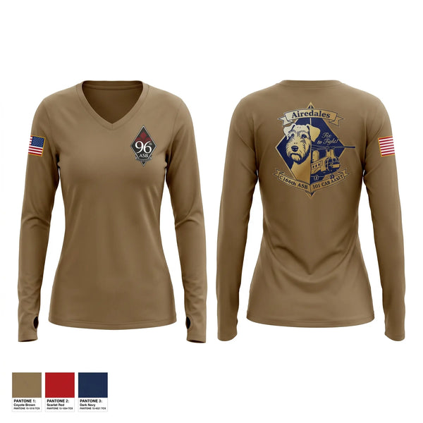 Womens Long Sleeve Vneck Shirt, Airedales, Army, Teamtime, Team time, sublimation, custom sports apparel, team uniforms, spirit wear, spiritwear, sports uniforms, custom shirts, team store, custom team store, fundraiser sports, apparel fundraiser