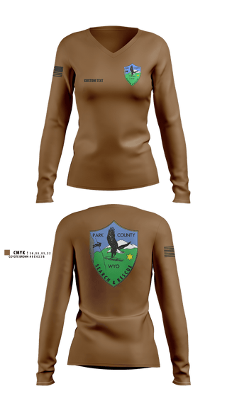Womens Long Sleeve Vneck Shirt, Park County Search and rescue, EMS/EMT, Teamtime, Team time, sublimation, custom sports apparel, team uniforms, spirit wear, spiritwear, sports uniforms, custom shirts, team store, custom team store, fundraiser sports, apparel fundraiser
