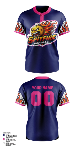 Two Button Softball Jersey, Spitfire Softball, Softball, Teamtime, Team time, sublimation, custom sports apparel, team uniforms, spirit wear, spiritwear, sports uniforms, custom shirts, team store, custom team store, fundraiser sports, apparel fundraiser