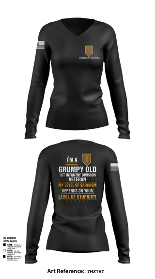 Womens Long Sleeve Vneck Shirt, 1st Infantry Division, , Teamtime, Team time, sublimation, custom sports apparel, team uniforms, spirit wear, spiritwear, sports uniforms, custom shirts, team store, custom team store, fundraiser sports, apparel fundraiser