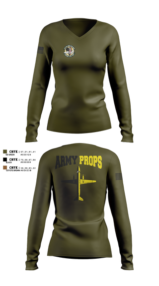 Womens Long Sleeve Vneck Shirt, DET 2 CO A 2-245th AVN, , Teamtime, Team time, sublimation, custom sports apparel, team uniforms, spirit wear, spiritwear, sports uniforms, custom shirts, team store, custom team store, fundraiser sports, apparel fundraiser