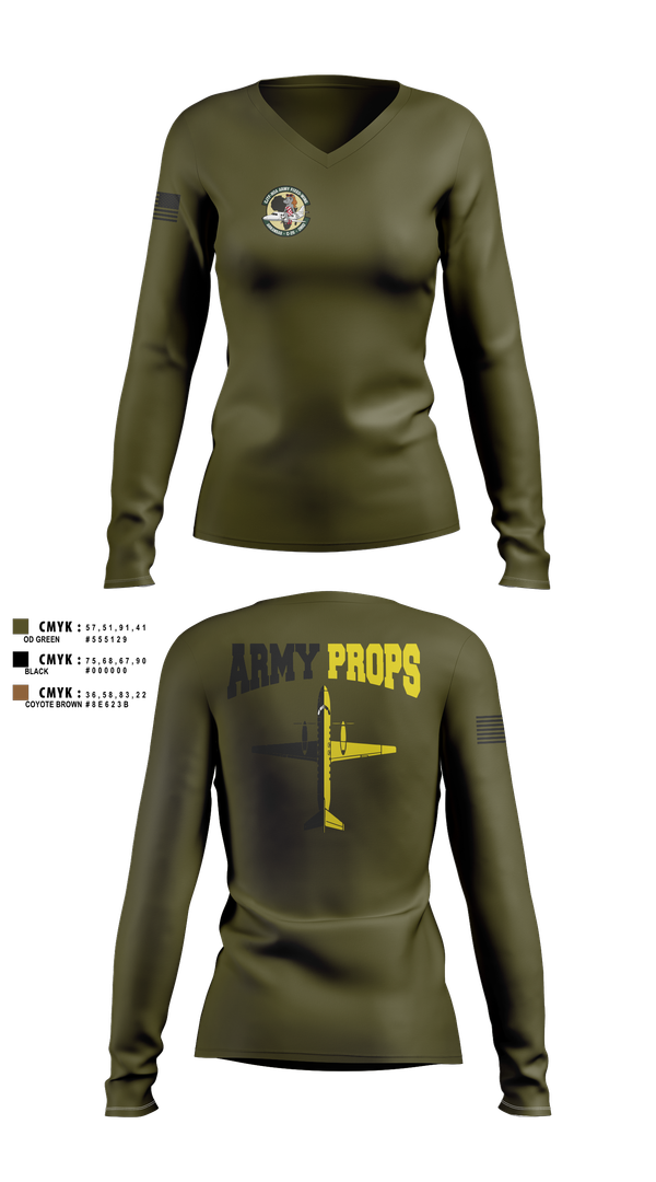 Womens Long Sleeve Vneck Shirt, DET 2 CO A 2-245th AVN, , Teamtime, Team time, sublimation, custom sports apparel, team uniforms, spirit wear, spiritwear, sports uniforms, custom shirts, team store, custom team store, fundraiser sports, apparel fundraiser