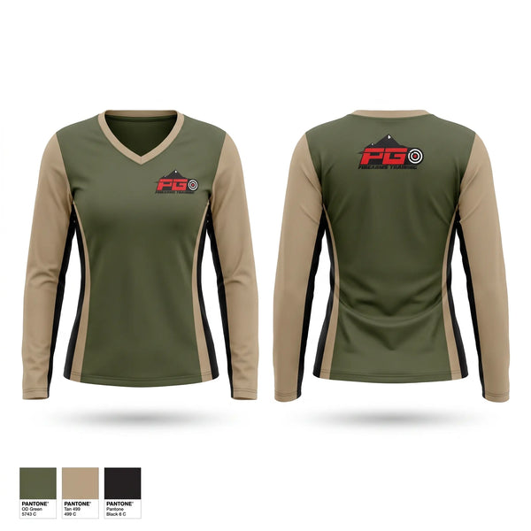 Womens Long Sleeve Vneck Shirt, PG FIREARMS TRAINING L.L.C., , Teamtime, Team time, sublimation, custom sports apparel, team uniforms, spirit wear, spiritwear, sports uniforms, custom shirts, team store, custom team store, fundraiser sports, apparel fundraiser