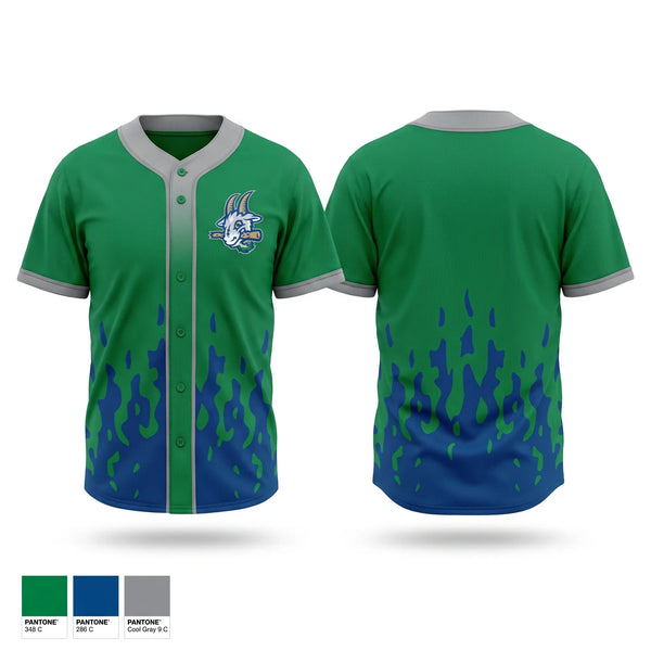 Full Button Baseball Jersey, Yard Goats, Baseball, Teamtime, Team time, sublimation, custom sports apparel, team uniforms, spirit wear, spiritwear, sports uniforms, custom shirts, team store, custom team store, fundraiser sports, apparel fundraiser