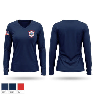 Womens Long Sleeve Vneck Shirt, Wilmington fire department, Fire Department, Teamtime, Team time, sublimation, custom sports apparel, team uniforms, spirit wear, spiritwear, sports uniforms, custom shirts, team store, custom team store, fundraiser sports, apparel fundraiser