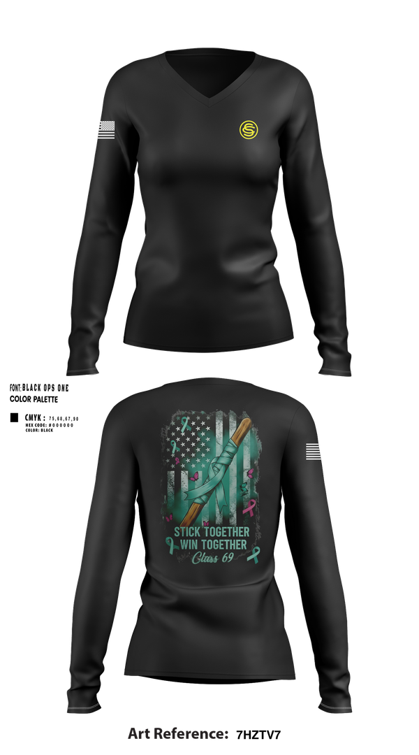 Womens Long Sleeve Vneck Shirt, Texas Officer Candidate Class 69, , Teamtime, Team time, sublimation, custom sports apparel, team uniforms, spirit wear, spiritwear, sports uniforms, custom shirts, team store, custom team store, fundraiser sports, apparel fundraiser