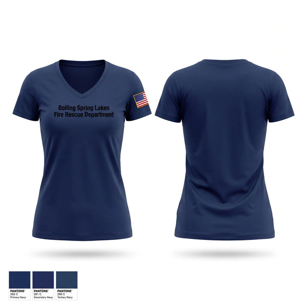 Womens Short Sleeve Vneck Shirt, Boiling Spring Lakes Fire Rescue Department, Fire Department, Teamtime, Team time, sublimation, custom sports apparel, team uniforms, spirit wear, spiritwear, sports uniforms, custom shirts, team store, custom team store, fundraiser sports, apparel fundraiser