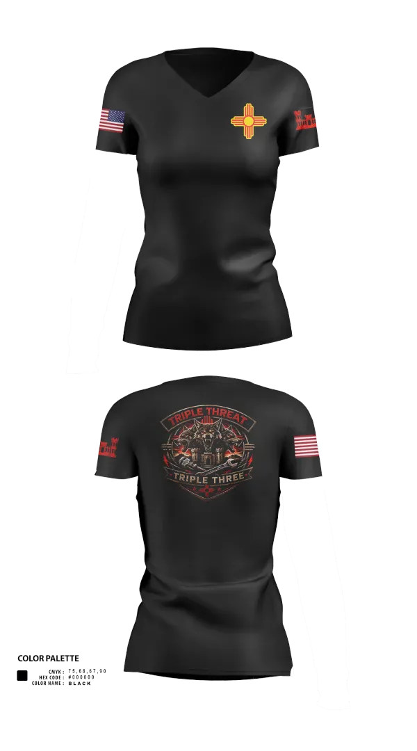 Womens Short Sleeve Vneck Shirt, 333rd Triple Threat 2, Army, Teamtime, Team time, sublimation, custom sports apparel, team uniforms, spirit wear, spiritwear, sports uniforms, custom shirts, team store, custom team store, fundraiser sports, apparel fundraiser