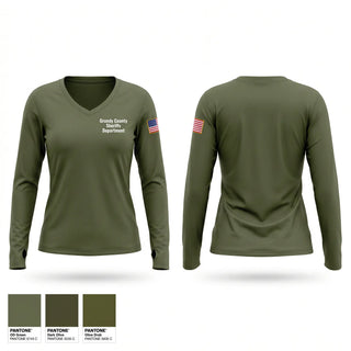 Womens Long Sleeve Vneck Shirt, Grundy County Sheriff's Department, Police, Teamtime, Team time, sublimation, custom sports apparel, team uniforms, spirit wear, spiritwear, sports uniforms, custom shirts, team store, custom team store, fundraiser sports, apparel fundraiser