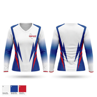Womens Long Sleeve Vneck Shirt, Marucci Athletics Elite, Baseball, Teamtime, Team time, sublimation, custom sports apparel, team uniforms, spirit wear, spiritwear, sports uniforms, custom shirts, team store, custom team store, fundraiser sports, apparel fundraiser
