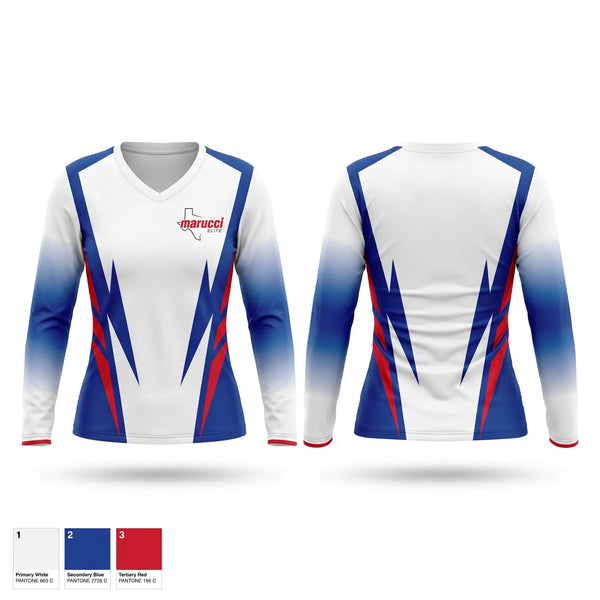 Womens Long Sleeve Vneck Shirt, Marucci Athletics Elite, Baseball, Teamtime, Team time, sublimation, custom sports apparel, team uniforms, spirit wear, spiritwear, sports uniforms, custom shirts, team store, custom team store, fundraiser sports, apparel fundraiser