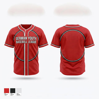 Full Button Baseball Jersey, German youth baseball league, Baseball, Teamtime, Team time, sublimation, custom sports apparel, team uniforms, spirit wear, spiritwear, sports uniforms, custom shirts, team store, custom team store, fundraiser sports, apparel fundraiser