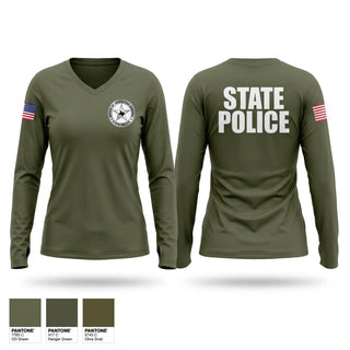 Womens Long Sleeve Vneck Shirt, OIG-STATE POLICE, Police, Teamtime, Team time, sublimation, custom sports apparel, team uniforms, spirit wear, spiritwear, sports uniforms, custom shirts, team store, custom team store, fundraiser sports, apparel fundraiser