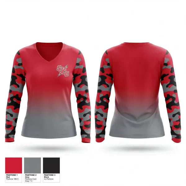 Womens Long Sleeve Vneck Shirt, SJCC Wrestling, Wrestling, Teamtime, Team time, sublimation, custom sports apparel, team uniforms, spirit wear, spiritwear, sports uniforms, custom shirts, team store, custom team store, fundraiser sports, apparel fundraiser