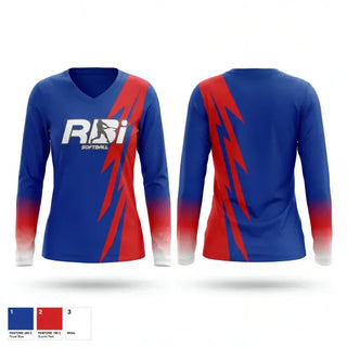 Womens Long Sleeve Vneck Shirt, RBI, Softball, Teamtime, Team time, sublimation, custom sports apparel, team uniforms, spirit wear, spiritwear, sports uniforms, custom shirts, team store, custom team store, fundraiser sports, apparel fundraiser