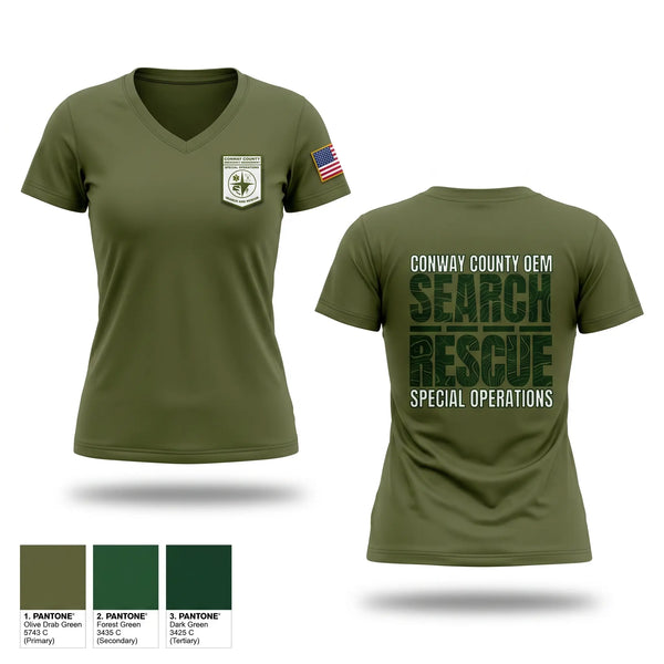 Womens Short Sleeve Vneck Shirt, Conway County OEM Rescue, EMS/EMT, Teamtime, Team time, sublimation, custom sports apparel, team uniforms, spirit wear, spiritwear, sports uniforms, custom shirts, team store, custom team store, fundraiser sports, apparel fundraiser