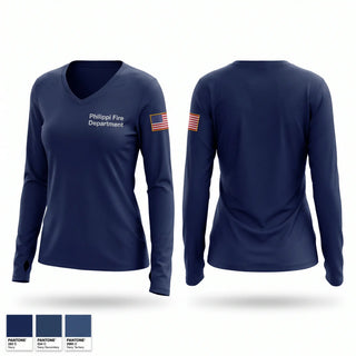 Womens Long Sleeve Vneck Shirt, Philippi Fire Department, Fire Department, Teamtime, Team time, sublimation, custom sports apparel, team uniforms, spirit wear, spiritwear, sports uniforms, custom shirts, team store, custom team store, fundraiser sports, apparel fundraiser