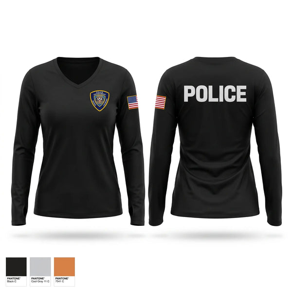 Womens Long Sleeve Vneck Shirt, Addis Police Department, Police, Teamtime, Team time, sublimation, custom sports apparel, team uniforms, spirit wear, spiritwear, sports uniforms, custom shirts, team store, custom team store, fundraiser sports, apparel fundraiser