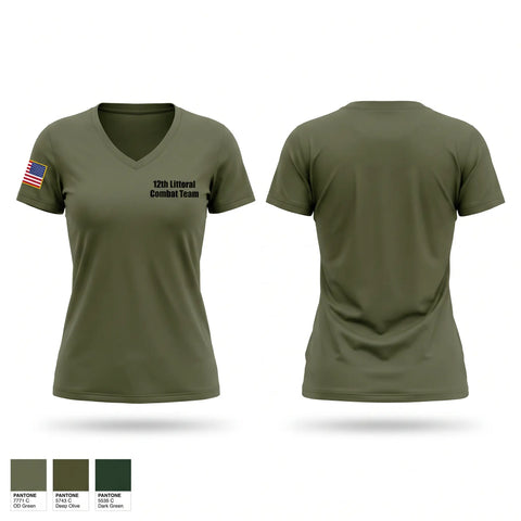Womens Short Sleeve Vneck Shirt, 12th Littoral Combat Team, Marines, Teamtime, Team time, sublimation, custom sports apparel, team uniforms, spirit wear, spiritwear, sports uniforms, custom shirts, team store, custom team store, fundraiser sports, apparel fundraiser