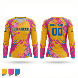 Womens Long Sleeve Vneck Shirt, Elm Creek, Softball, Teamtime, Team time, sublimation, custom sports apparel, team uniforms, spirit wear, spiritwear, sports uniforms, custom shirts, team store, custom team store, fundraiser sports, apparel fundraiser