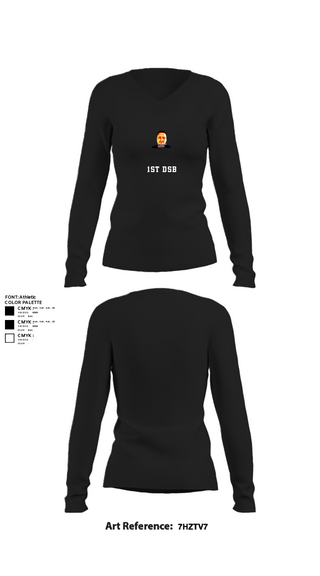 Women's Long Sleeve Vneck Shirt, 1st DSB, Marines, Teamtime, Team time, sublimation, custom sports apparel, team uniforms, spirit wear, spiritwear, sports uniforms, custom shirts, team store, custom team store, fundraiser sports, apparel fundraiser