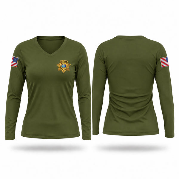 Womens Long Sleeve Vneck Shirt, Marion County Sheriff’s Office, Police, Teamtime, Team time, sublimation, custom sports apparel, team uniforms, spirit wear, spiritwear, sports uniforms, custom shirts, team store, custom team store, fundraiser sports, apparel fundraiser