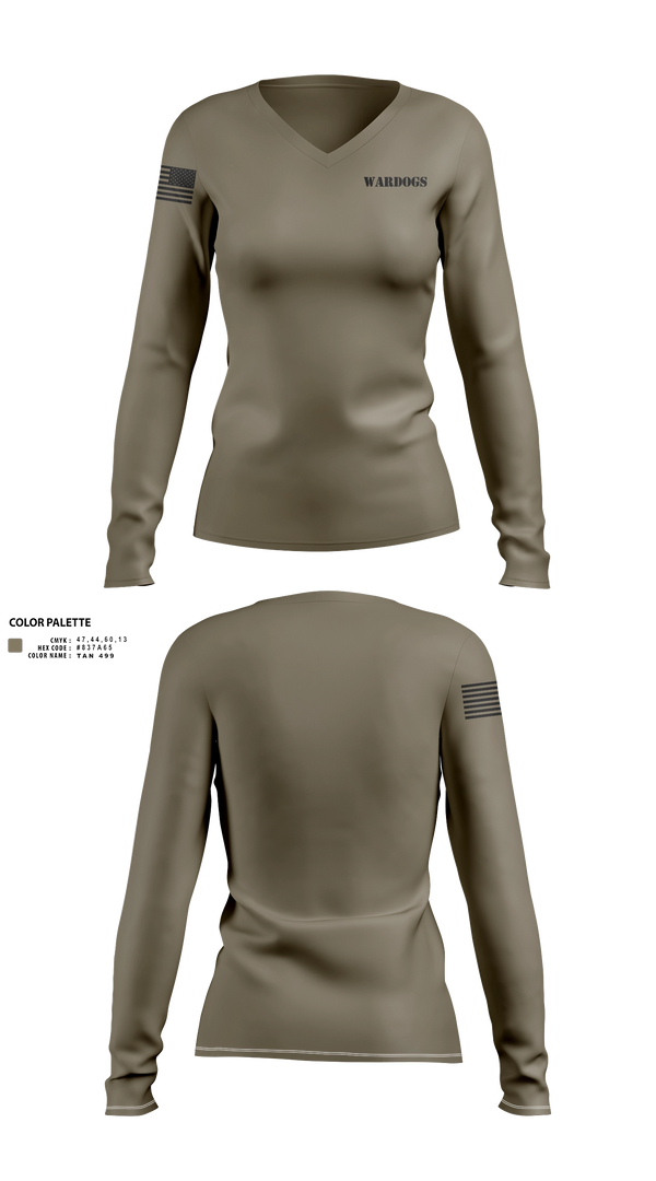Womens Long Sleeve Vneck Shirt, WARDOGSWARDOGS, Army, Teamtime, Team time, sublimation, custom sports apparel, team uniforms, spirit wear, spiritwear, sports uniforms, custom shirts, team store, custom team store, fundraiser sports, apparel fundraiser