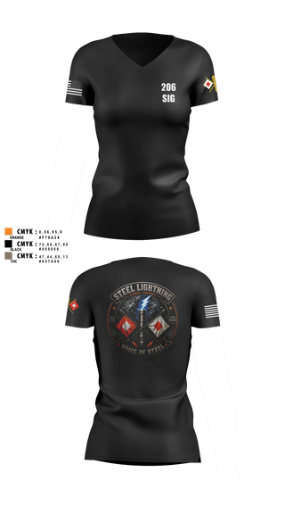 Womens Short Sleeve Vneck Shirt, 206 Steel Lightning, Army, Teamtime, Team time, sublimation, custom sports apparel, team uniforms, spirit wear, spiritwear, sports uniforms, custom shirts, team store, custom team store, fundraiser sports, apparel fundraiser