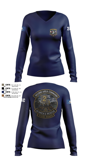 Womens Long Sleeve Vneck Shirt, Louisiana State Guard, Army, Teamtime, Team time, sublimation, custom sports apparel, team uniforms, spirit wear, spiritwear, sports uniforms, custom shirts, team store, custom team store, fundraiser sports, apparel fundraiser