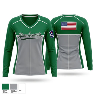 Womens Long Sleeve Vneck Shirt, Knox Legends, Baseball, Teamtime, Team time, sublimation, custom sports apparel, team uniforms, spirit wear, spiritwear, sports uniforms, custom shirts, team store, custom team store, fundraiser sports, apparel fundraiser