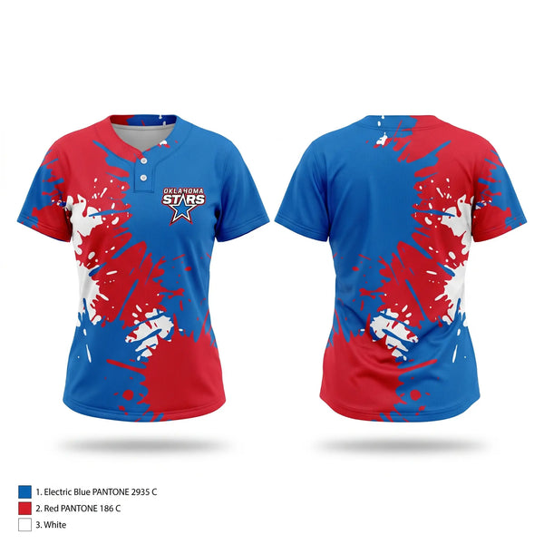 Two Button Softball Jersey, Oklahoma stars, Softball, Teamtime, Team time, sublimation, custom sports apparel, team uniforms, spirit wear, spiritwear, sports uniforms, custom shirts, team store, custom team store, fundraiser sports, apparel fundraiser