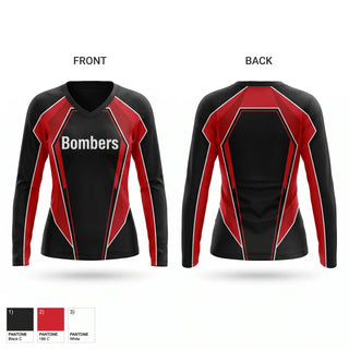 Womens Long Sleeve Vneck Shirt, Bombers, Baseball, Teamtime, Team time, sublimation, custom sports apparel, team uniforms, spirit wear, spiritwear, sports uniforms, custom shirts, team store, custom team store, fundraiser sports, apparel fundraiser