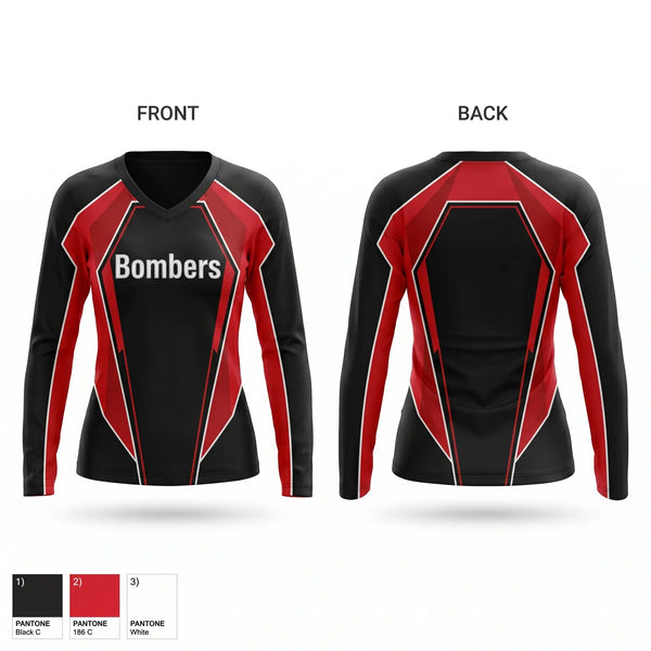 Womens Long Sleeve Vneck Shirt, Bombers, Baseball, Teamtime, Team time, sublimation, custom sports apparel, team uniforms, spirit wear, spiritwear, sports uniforms, custom shirts, team store, custom team store, fundraiser sports, apparel fundraiser