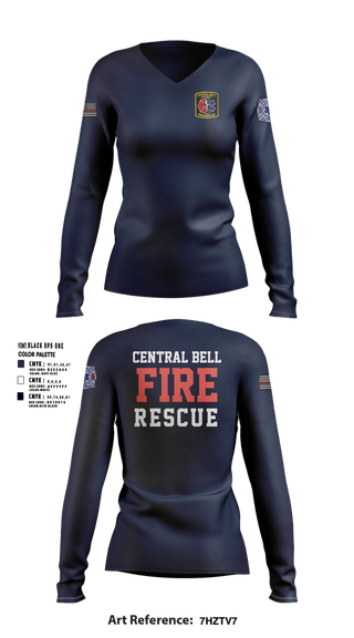 Womens Long Sleeve Vneck Shirt, Central Bell County Fire Rescue, Fire Department, Teamtime, Team time, sublimation, custom sports apparel, team uniforms, spirit wear, spiritwear, sports uniforms, custom shirts, team store, custom team store, fundraiser sports, apparel fundraiser