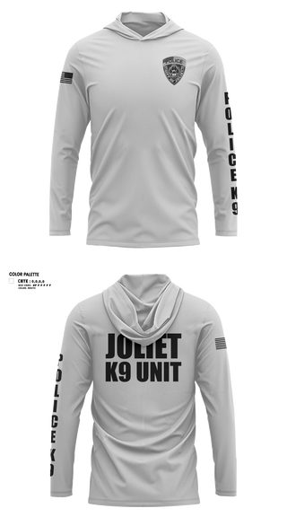 Long Sleeve Performance Shirt with hood, Joliet Police K-9 Unit, Police, Teamtime, Team time, sublimation, custom sports apparel, team uniforms, spirit wear, spiritwear, sports uniforms, custom shirts, team store, custom team store, fundraiser sports, apparel fundraiser