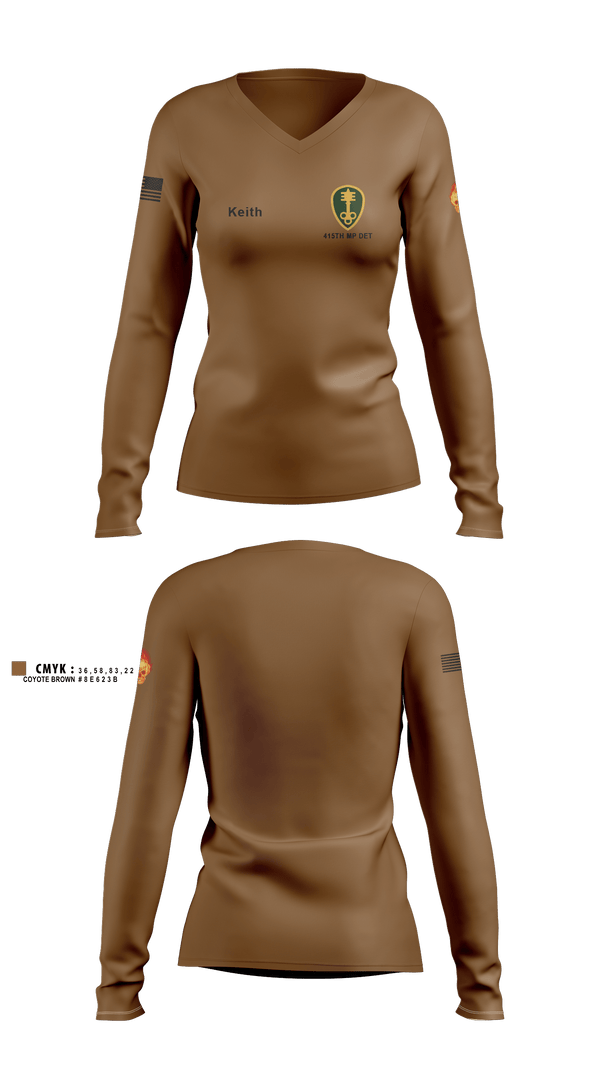 Women's Long Sleeve Vneck Shirt, 415th MP DET, Army, Teamtime, Team time, sublimation, custom sports apparel, team uniforms, spirit wear, spiritwear, sports uniforms, custom shirts, team store, custom team store, fundraiser sports, apparel fundraiser