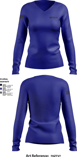 Women's Long Sleeve Vneck Shirt, México, Army, Teamtime, Team time, sublimation, custom sports apparel, team uniforms, spirit wear, spiritwear, sports uniforms, custom shirts, team store, custom team store, fundraiser sports, apparel fundraiser