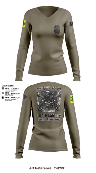 Women's Long Sleeve Vneck Shirt, 307TH Military Police Company, , Teamtime, Team time, sublimation, custom sports apparel, team uniforms, spirit wear, spiritwear, sports uniforms, custom shirts, team store, custom team store, fundraiser sports, apparel fundraiser