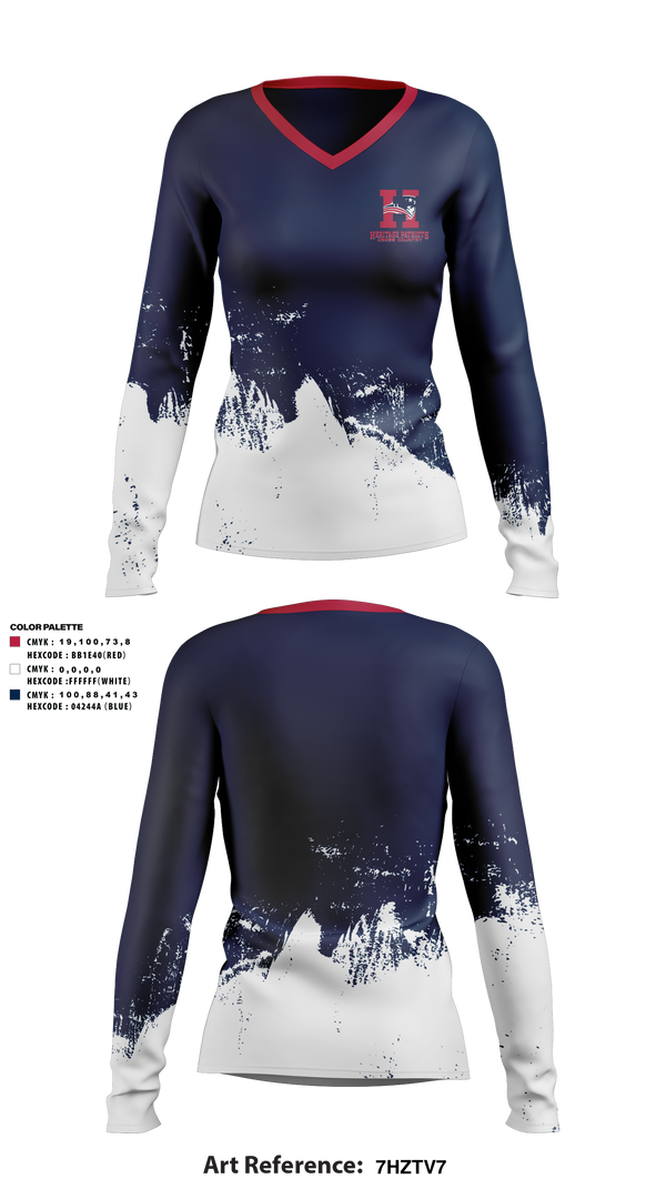 Women's Long Sleeve Vneck Shirt, Heritage Patriots Cross Country, Cross Country, Teamtime, Team time, sublimation, custom sports apparel, team uniforms, spirit wear, spiritwear, sports uniforms, custom shirts, team store, custom team store, fundraiser sports, apparel fundraiser