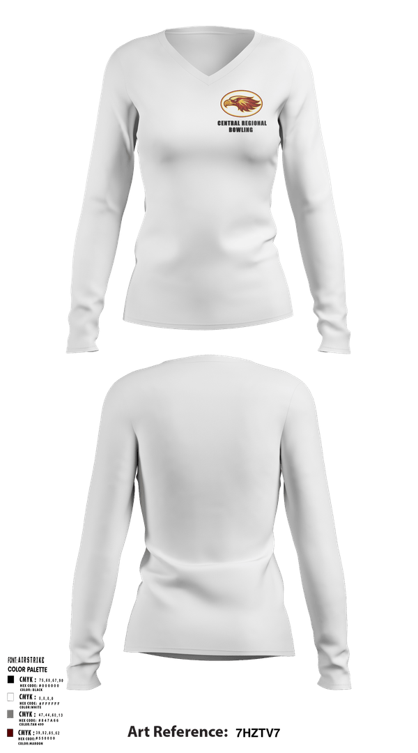 Womens Long Sleeve Vneck Shirt, Central Regional High School Bowling, Bowling, Teamtime, Team time, sublimation, custom sports apparel, team uniforms, spirit wear, spiritwear, sports uniforms, custom shirts, team store, custom team store, fundraiser sports, apparel fundraiser