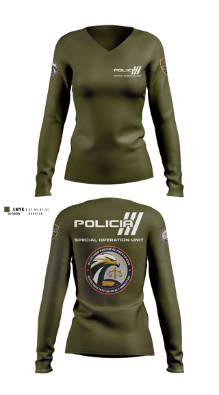 Womens Long Sleeve Vneck Shirt, Inteligencia criminal, Police, Teamtime, Team time, sublimation, custom sports apparel, team uniforms, spirit wear, spiritwear, sports uniforms, custom shirts, team store, custom team store, fundraiser sports, apparel fundraiser