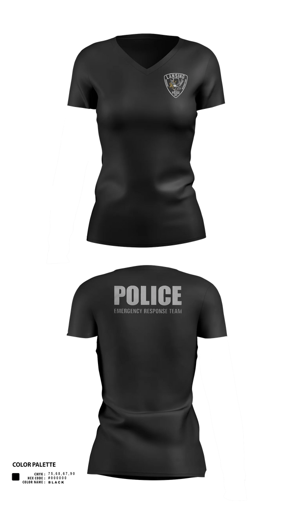Womens Short Sleeve Vneck Shirt, Lansing Emergency Response Team, Police, Teamtime, Team time, sublimation, custom sports apparel, team uniforms, spirit wear, spiritwear, sports uniforms, custom shirts, team store, custom team store, fundraiser sports, apparel fundraiser