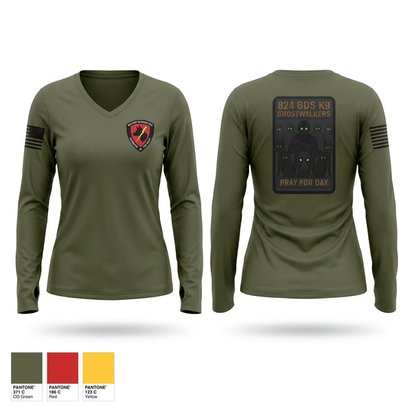 Womens Long Sleeve Vneck Shirt, 824 Base Defense Squadron, Air Force, Teamtime, Team time, sublimation, custom sports apparel, team uniforms, spirit wear, spiritwear, sports uniforms, custom shirts, team store, custom team store, fundraiser sports, apparel fundraiser