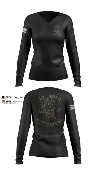 Womens Long Sleeve Vneck Shirt, 113th MP CO, Army, Teamtime, Team time, sublimation, custom sports apparel, team uniforms, spirit wear, spiritwear, sports uniforms, custom shirts, team store, custom team store, fundraiser sports, apparel fundraiser